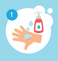 Wet your hands with clean, running water (warm or cold), turn off the tap, and apply soap.