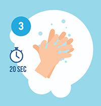 Scrub your hands for at least 20 seconds. Need a timer? Hum the “Happy Birthday” song from beginning to end twice. 